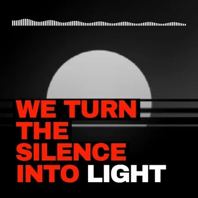 Modèle Brutalist&nbsp;: «&nbsp;we turn the silence into light&nbsp;» en rouge et blanc, forme d’onde en haut.