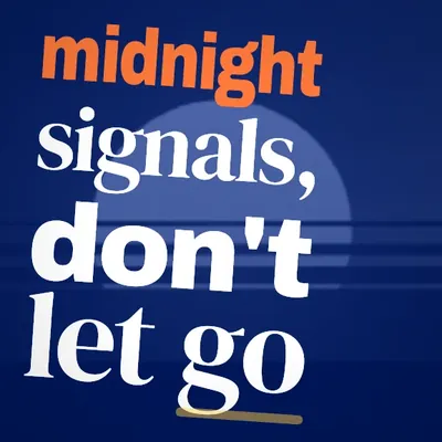 Modèle Bebop&nbsp;: «&nbsp;midnight signals, don’t let go&nbsp;» en lettres orange et blanches sur fond bleu.